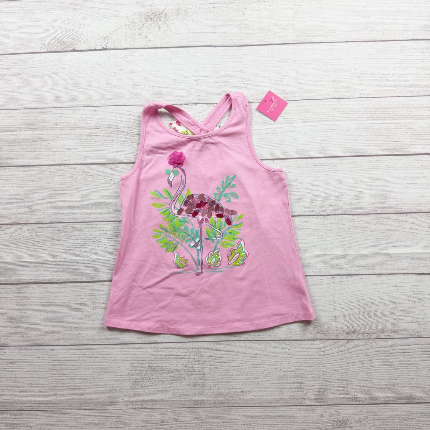Isaac Mizrahi Girls Flamingo Print Bow Back Tank Top Pink NWT M 7-8