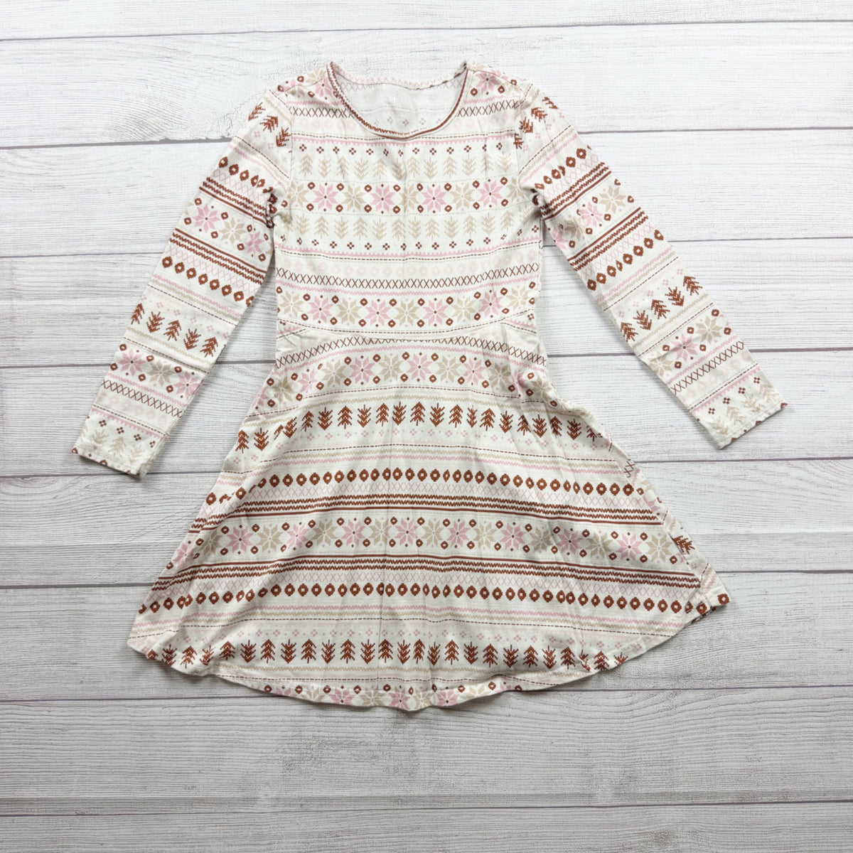 The Children's Place Girls Snow Fairisle Pattern Long Sleeve Dress M 7-8