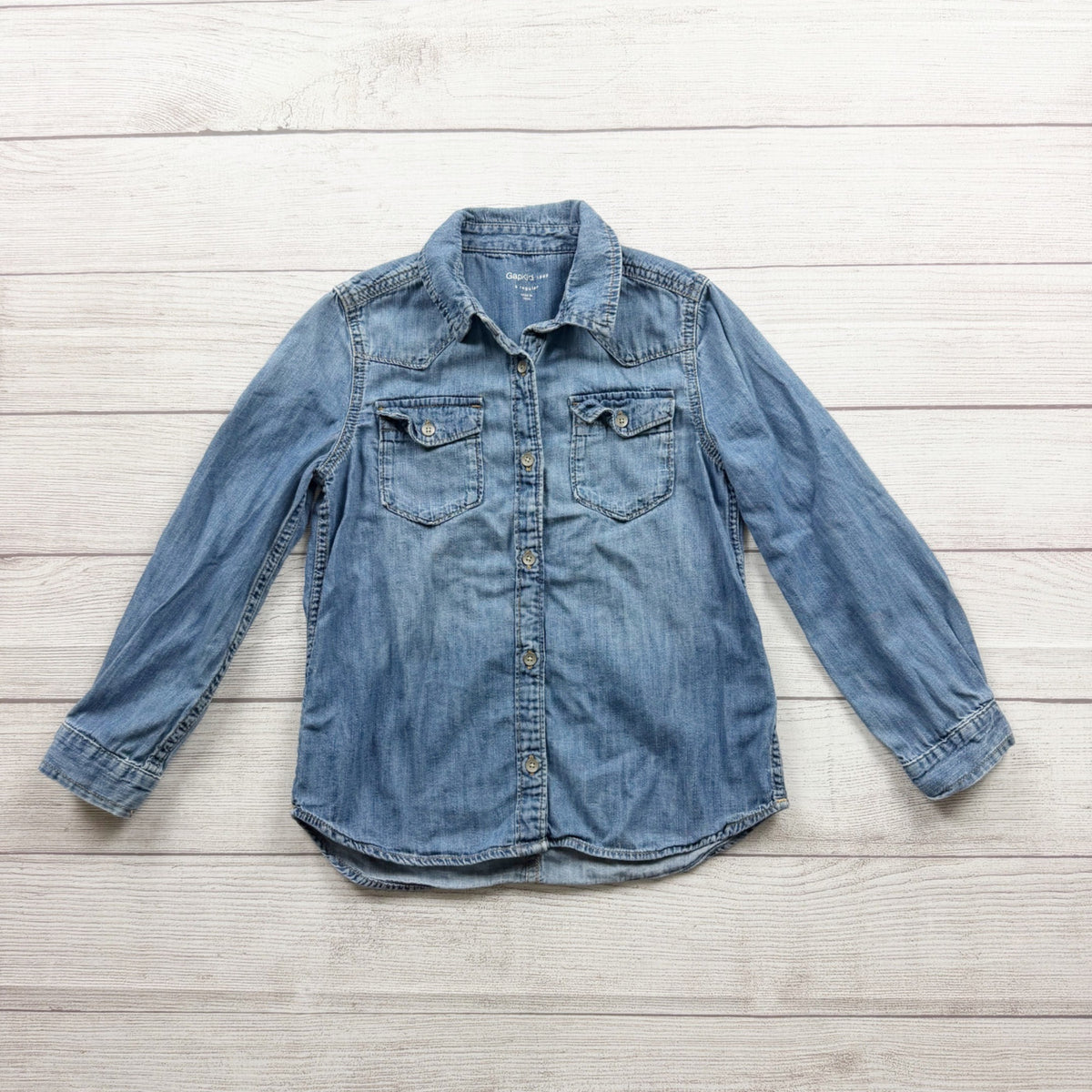 GapKids 1969 Denim Button Front Shirt Regular Long Sleeve Blue Lightweight S 6-7