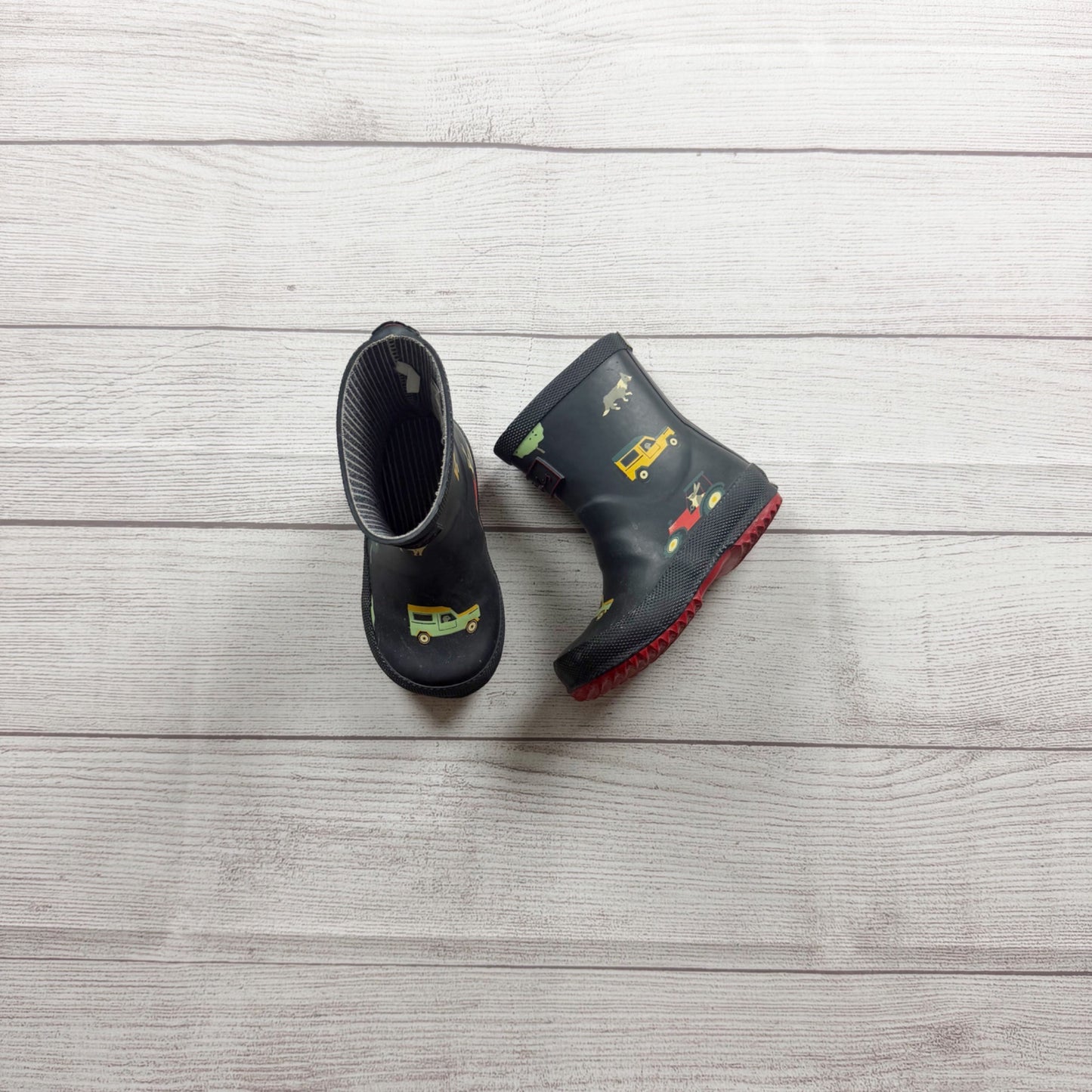 Joules Kids Baby Welly Print Rain Boots UK 5 EU 22 Black Red Cars US 6