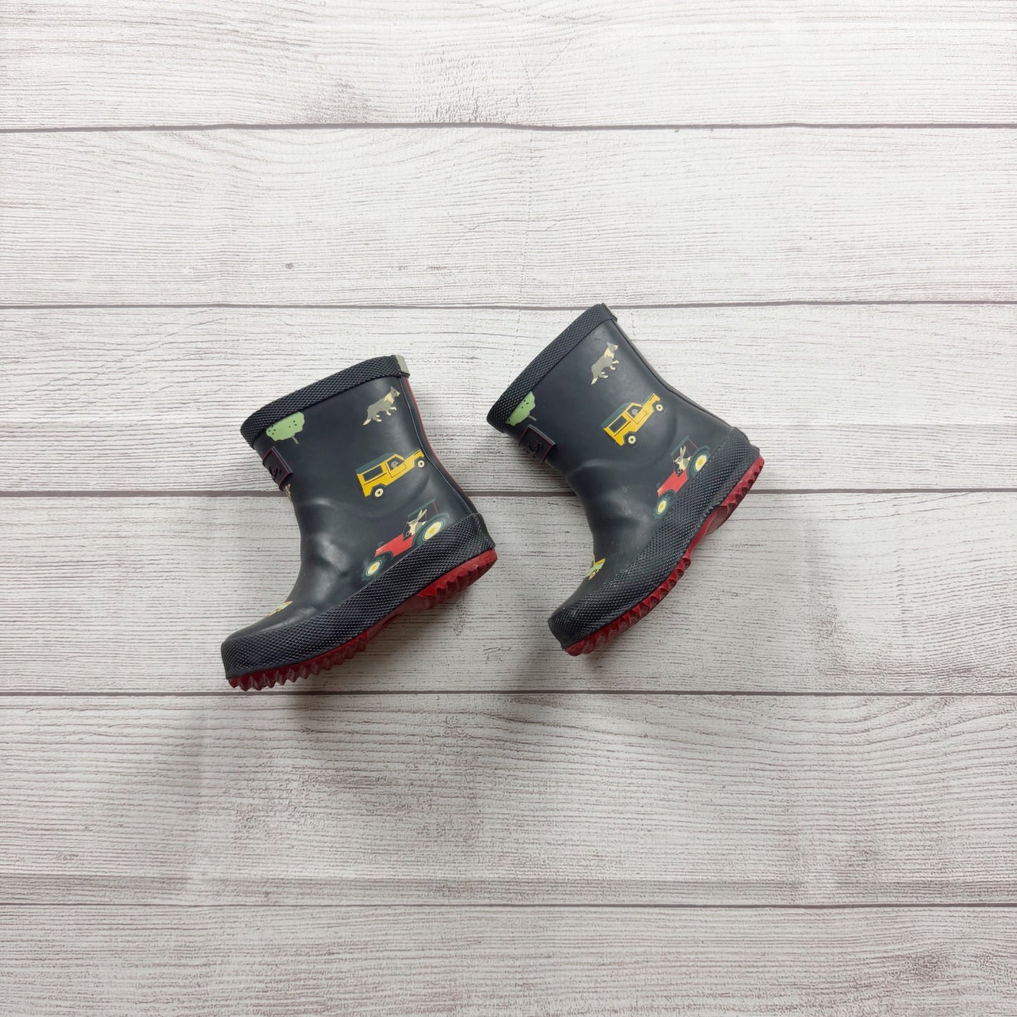 Joules Kids Baby Welly Print Rain Boots UK 5 EU 22 Black Red Cars US 6