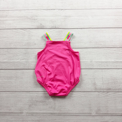 Nike DriFIT Baby Girls Pink One Piece Bodysuit Swimsuit Rainbow Straps 0-3 Months