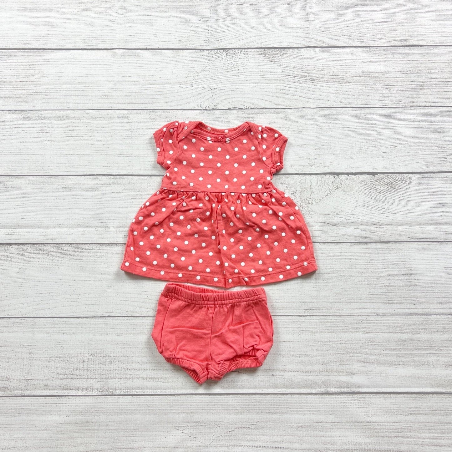 Just One You By Carter's Coral Polka Dot Dress  Bloomer Set Newborn