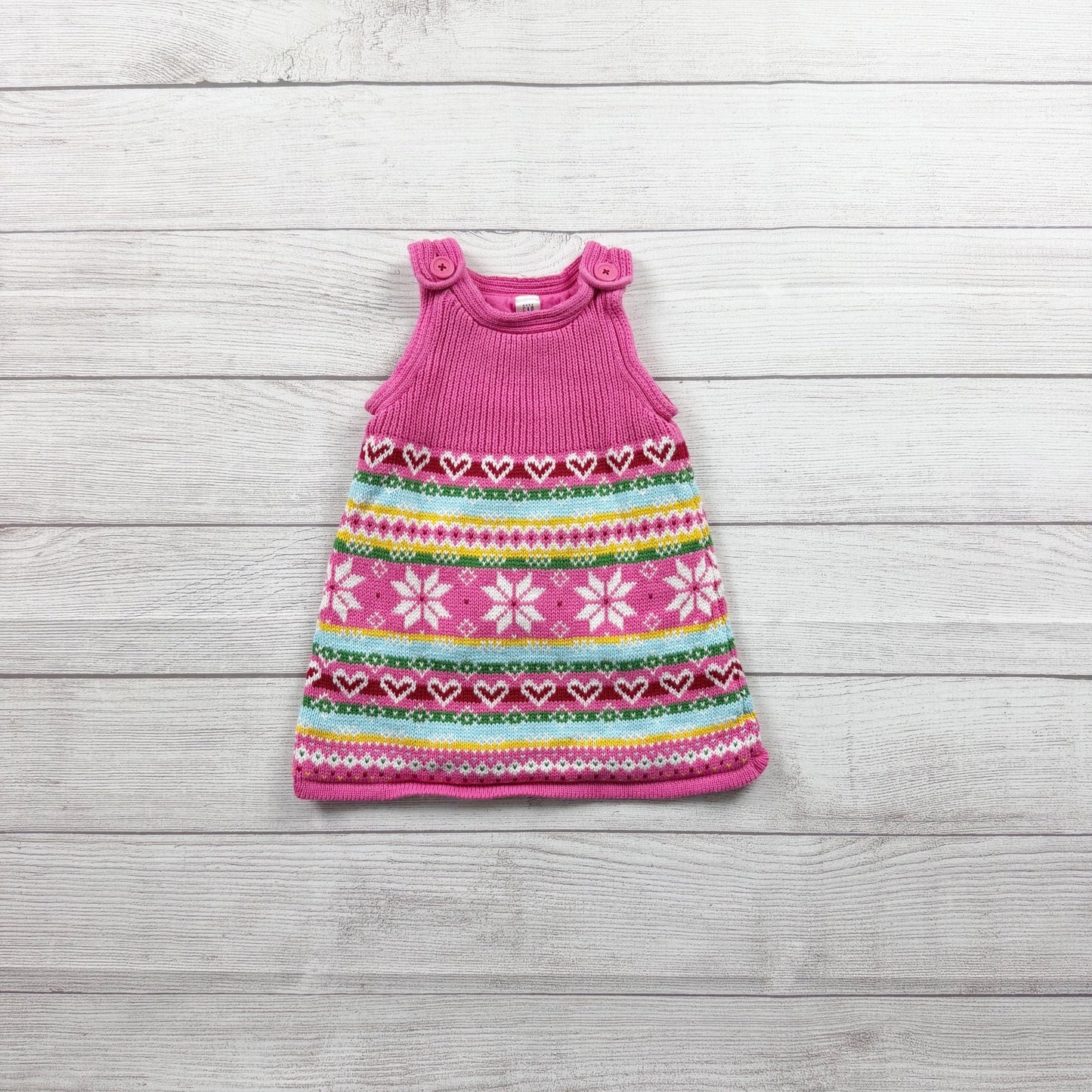 Baby Gap Knit Sweater Dress Infant Fair Isle Heart Snowflake Jumper 6-12 Months