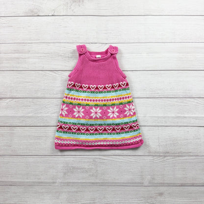 Baby Gap Knit Sweater Dress Infant Fair Isle Heart Snowflake Jumper 6-12 Months