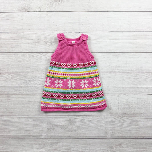 Baby Gap Knit Sweater Dress Infant Fair Isle Heart Snowflake Jumper 6-12 Months