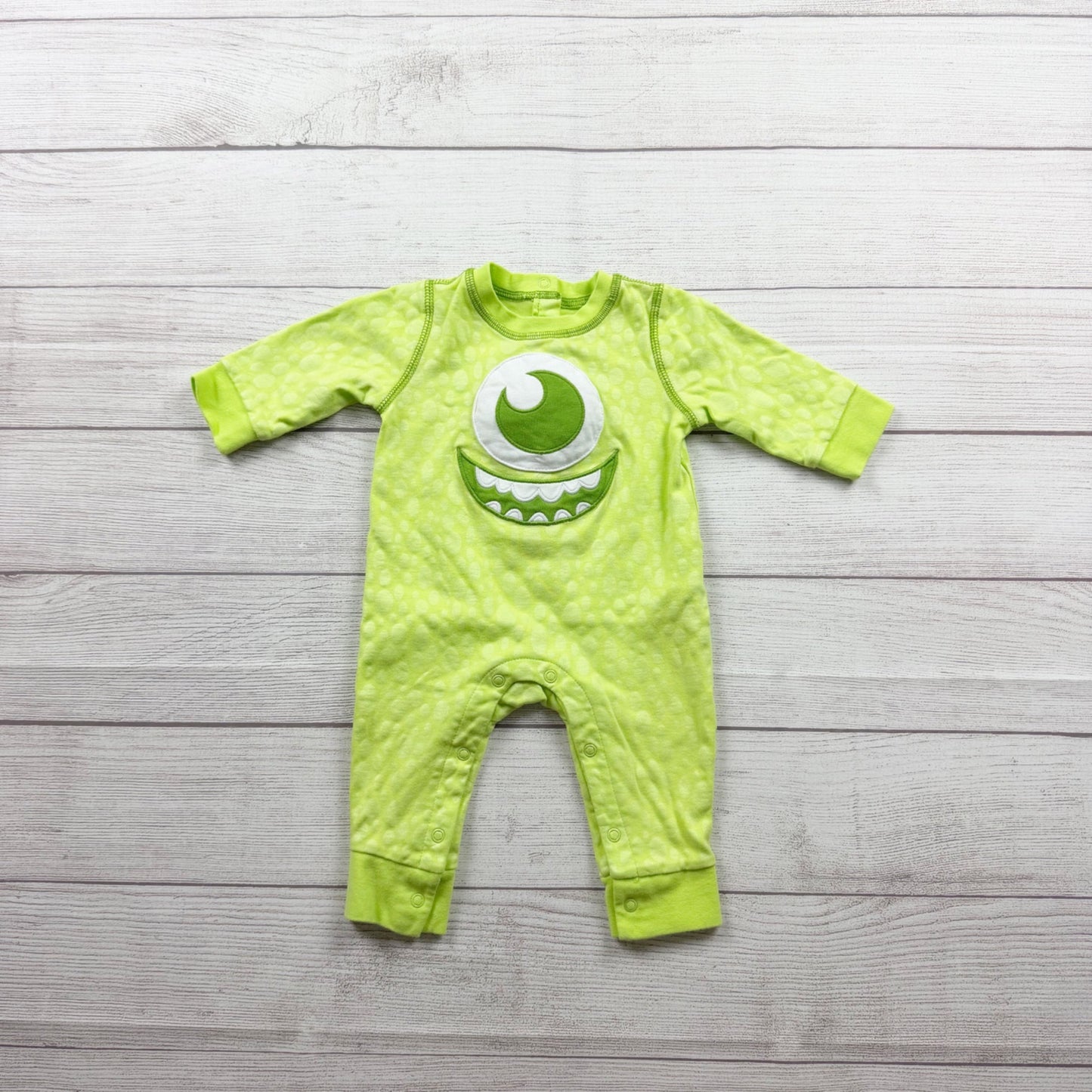 Disney Baby Neon Green Mike Wazowski Romper Monsters Inc 6-9 Months