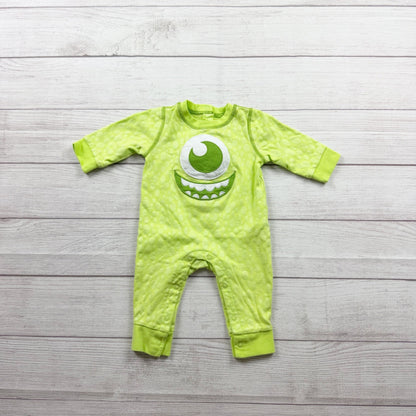 Disney Baby Neon Green Mike Wazowski Romper Monsters Inc 6-9 Months
