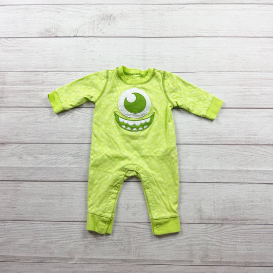 Disney Baby Neon Green Mike Wazowski Romper Monsters Inc 6-9 Months