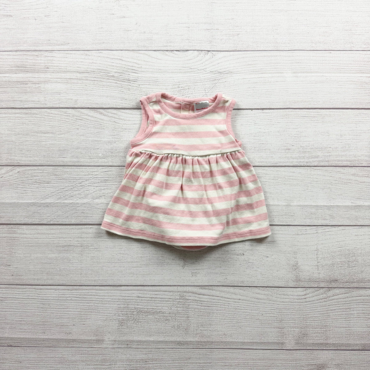 Hanna Andersson Baby Girl Pink Striped Sleeveless Bodysuit Dress 0-3 Months