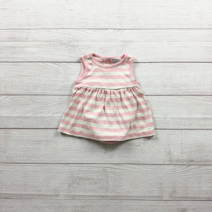 Hanna Andersson Baby Girl Pink Striped Sleeveless Bodysuit Dress 0-3 Months
