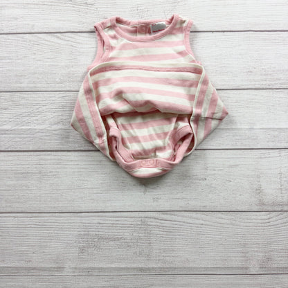 Hanna Andersson Baby Girl Pink Striped Sleeveless Bodysuit Dress 0-3 Months