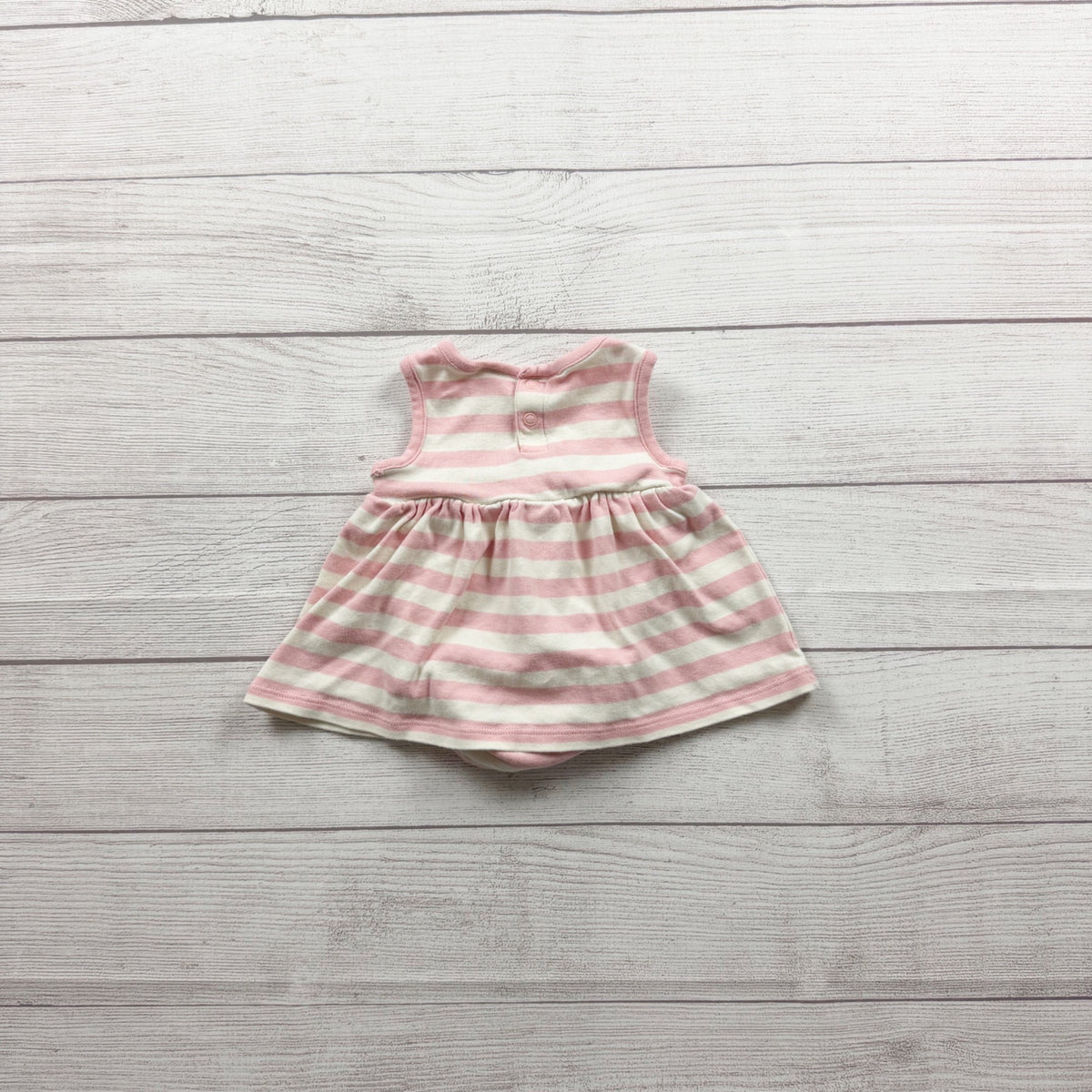 Hanna Andersson Baby Girl Pink Striped Sleeveless Bodysuit Dress 0-3 Months