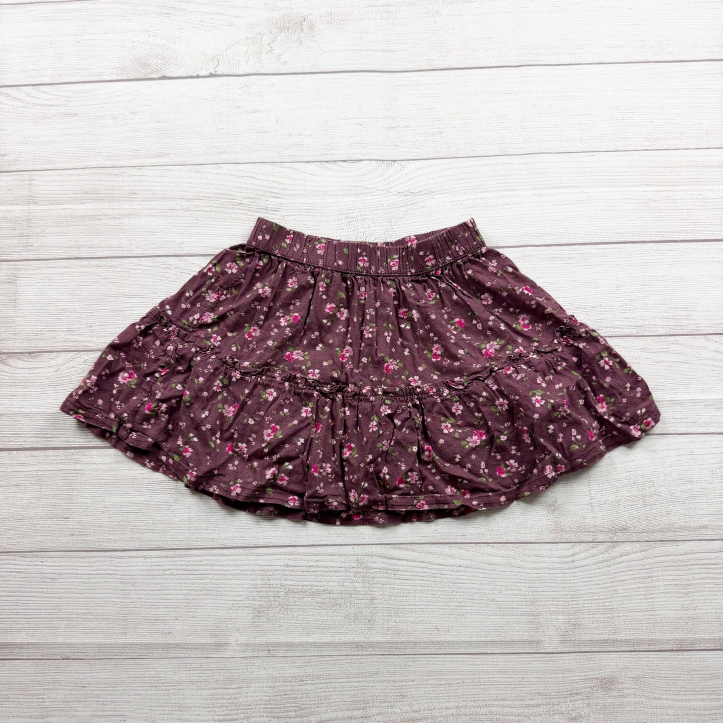 Gap Kids Medium Girls Floral Tiered Skirt Purple Pink Elastic Waist M 8-9