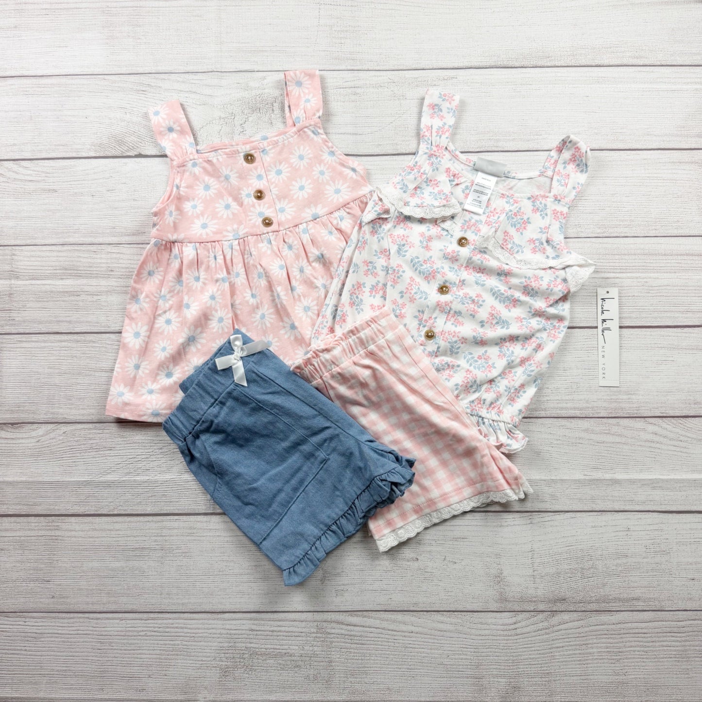 Nicole Miller Girls 2 Pack Outfits Floral Gingham Tops Shorts Set NWT 6X