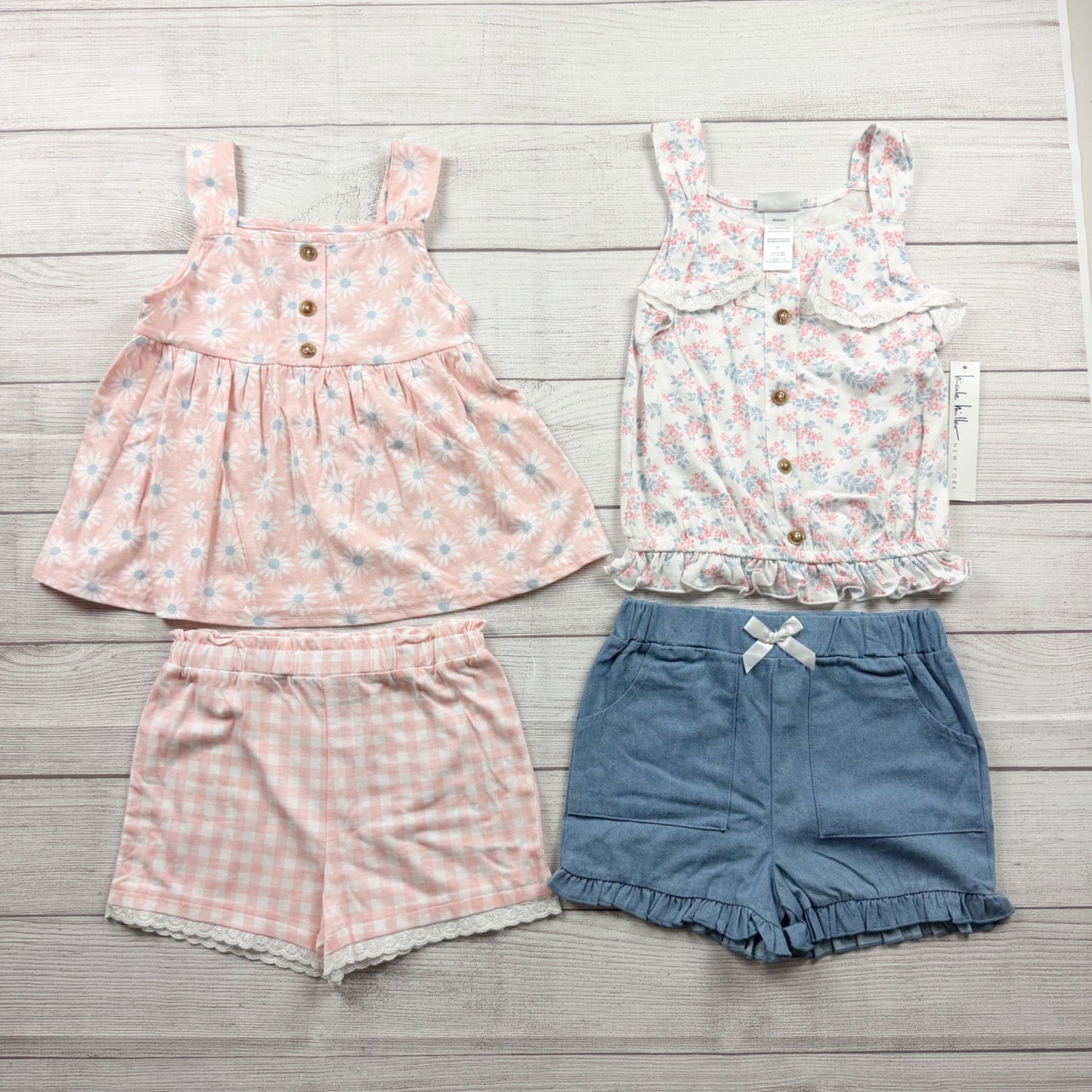 Nicole Miller Girls 2 Pack Outfits Floral Gingham Tops Shorts Set NWT 6X