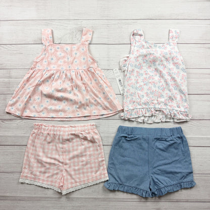 Nicole Miller Girls 2 Pack Outfits Floral Gingham Tops Shorts Set NWT 6X