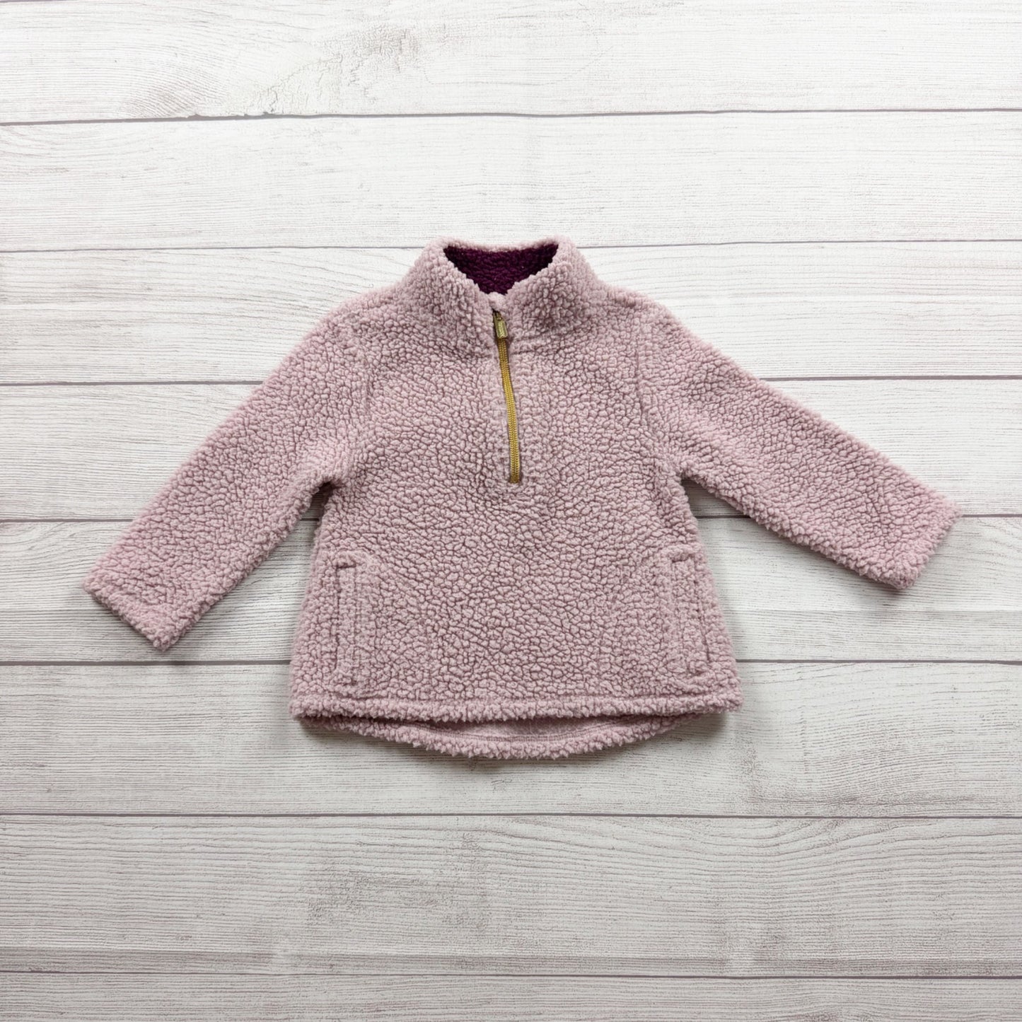 Old Navy Toddler Sherpa Quarter Zip Pullover Sweater Warm Cozy Pink 2T
