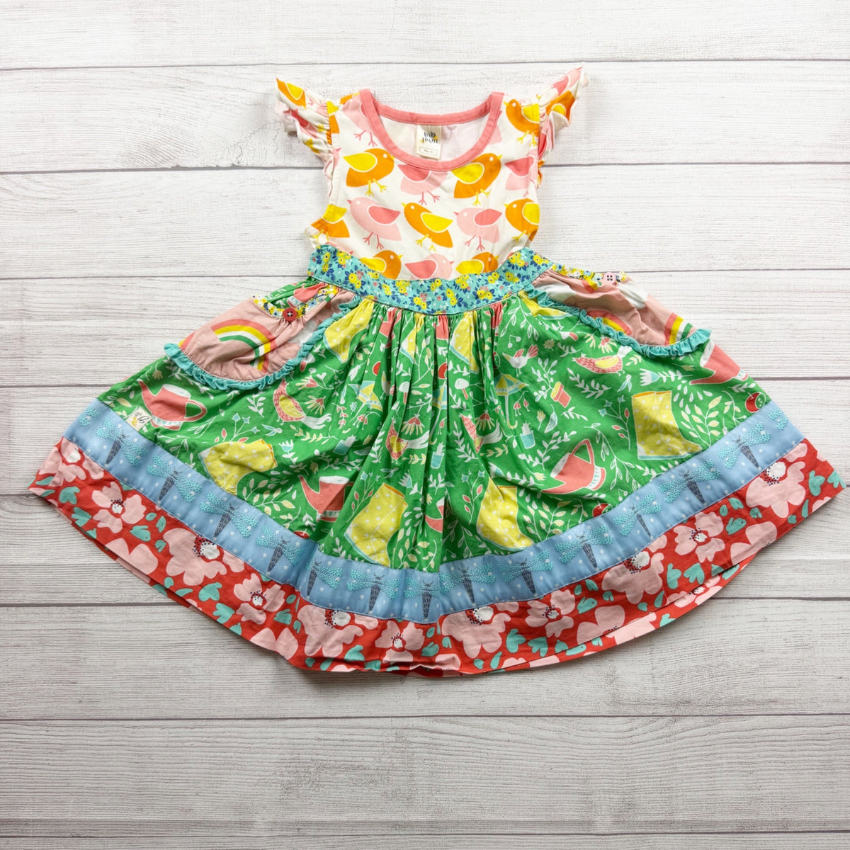 WildFlowers Girls Multicolor Tiered Spring Dress Vibrant Bird Print Cotton 6