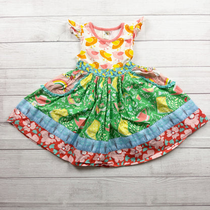 WildFlowers Girls Multicolor Tiered Spring Dress Vibrant Bird Print Cotton 6