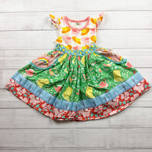 WildFlowers Girls Multicolor Tiered Spring Dress Vibrant Bird Print Cotton 6