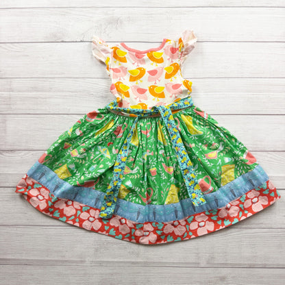 WildFlowers Girls Multicolor Tiered Spring Dress Vibrant Bird Print Cotton 6