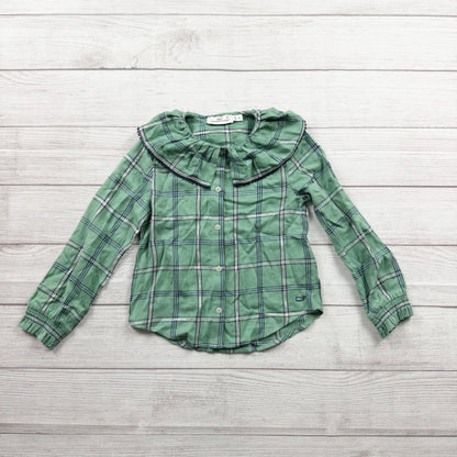 Vineyard Vines Girls Green Plaid Ruffle Neck Shirt Long Sleeve Button Up Top 6