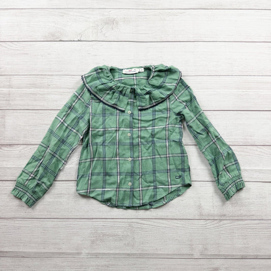 Vineyard Vines Girls Green Plaid Ruffle Neck Shirt Long Sleeve Button Up Top 6