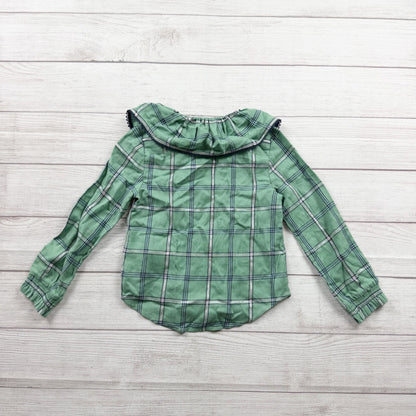 Vineyard Vines Girls Green Plaid Ruffle Neck Shirt Long Sleeve Button Up Top 6