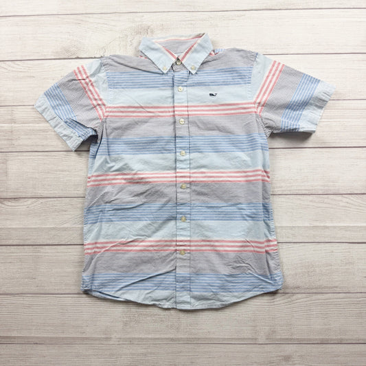 Vineyard Vines Boys Whale Shirt Button Down Striped Short Sleeve M 12-14