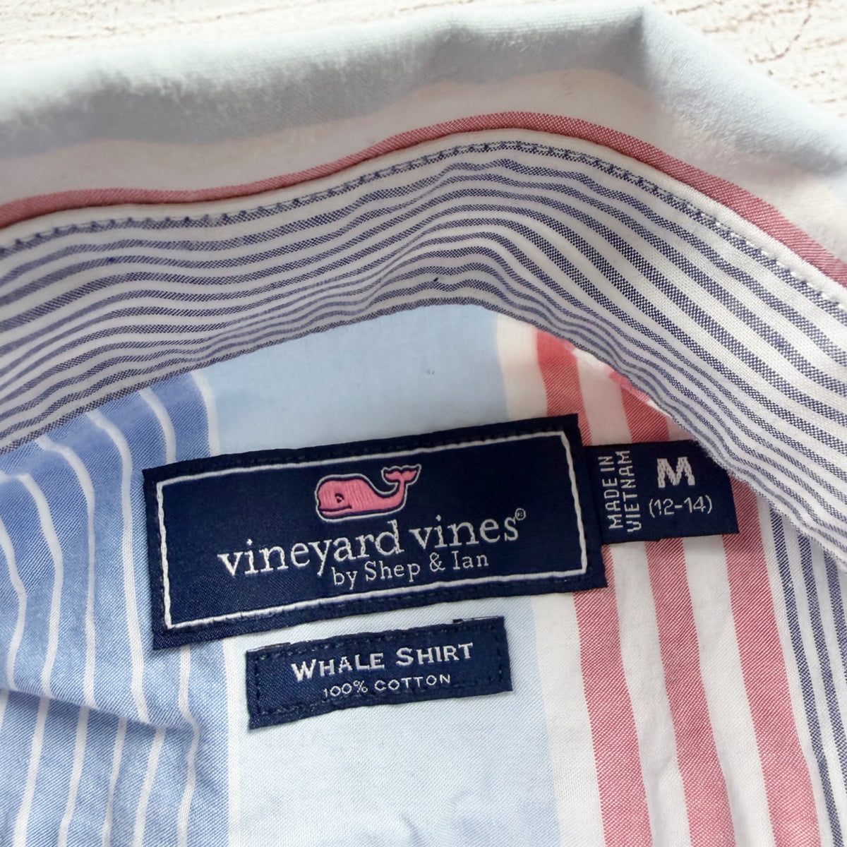 Vineyard Vines Boys Whale Shirt Button Down Striped Short Sleeve M 12-14