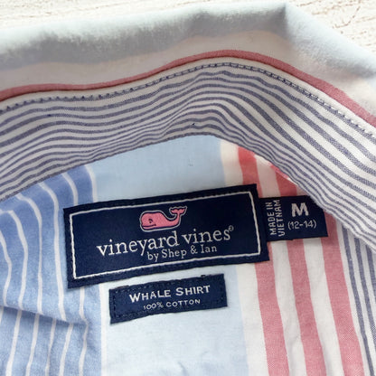 Vineyard Vines Boys Whale Shirt Button Down Striped Short Sleeve M 12-14