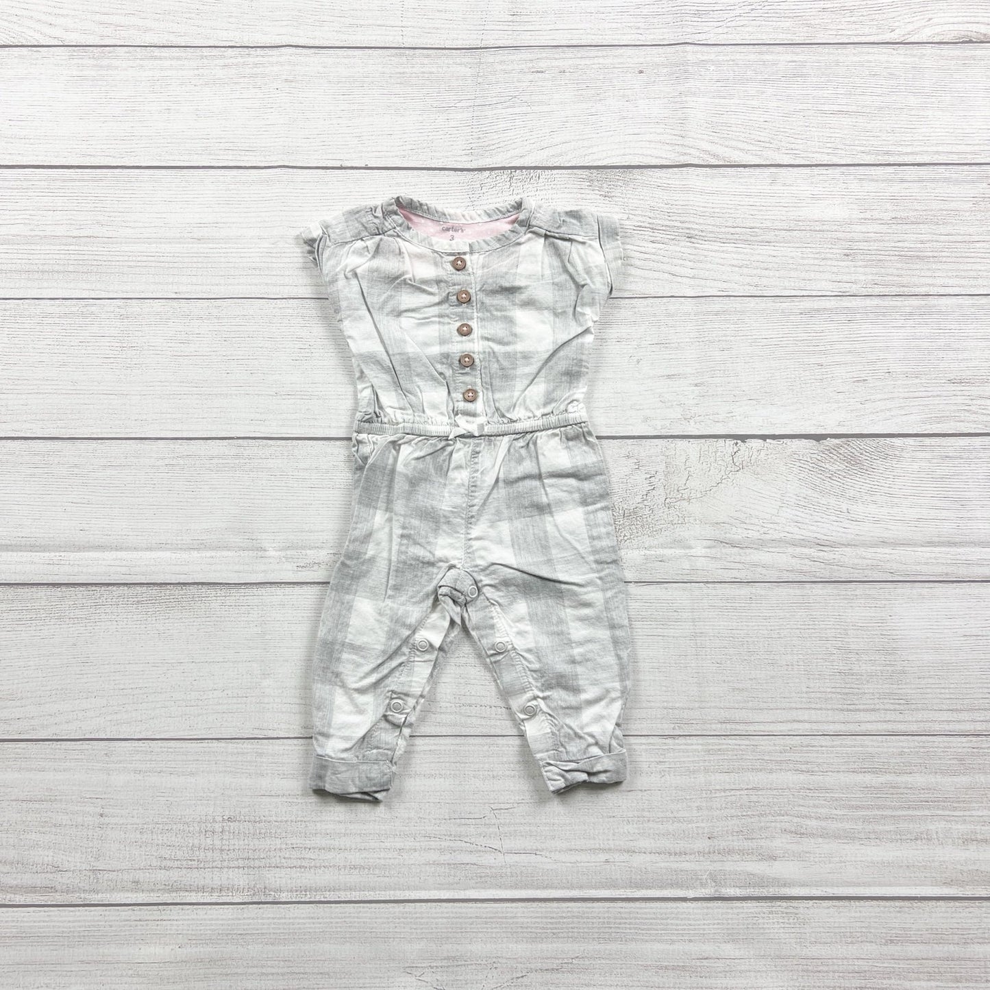 Carter's Baby Girls Gray White Plaid Sleeveless Romper 0-3 Months