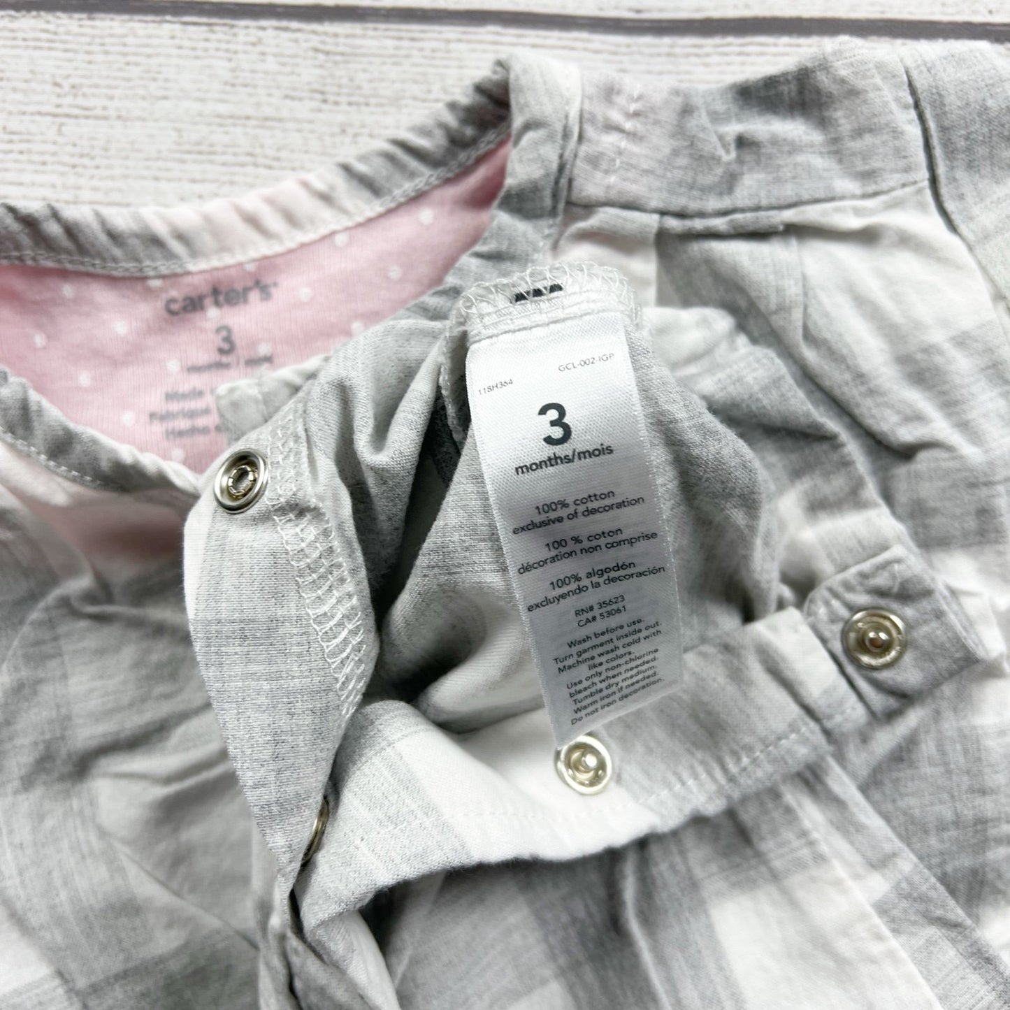 Carter's Baby Girls Gray White Plaid Sleeveless Romper 0-3 Months
