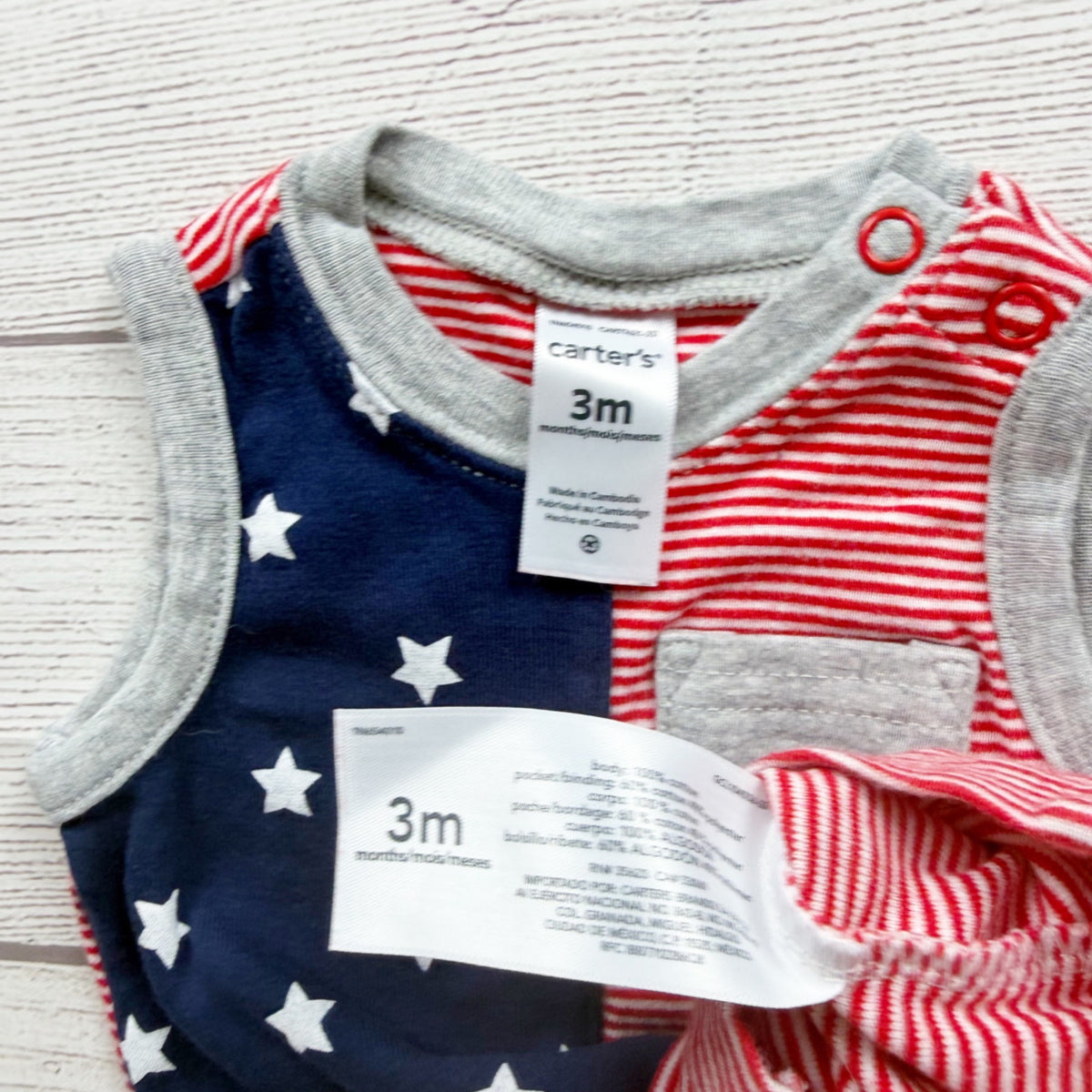 Carter's Baby Sleeveless Romper Stars Stripes Red Blue One Piece 0-3 Months