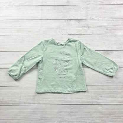 H&M Toddler Girl Long Sleeve Shirt Brave Mint Green Unicorn Graphic 3-4T