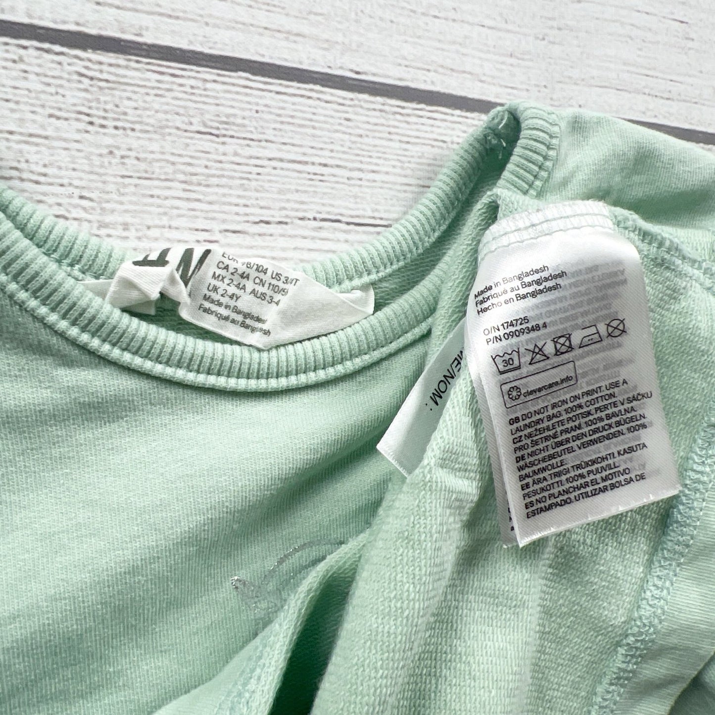 H&M Toddler Girl Long Sleeve Shirt Brave Mint Green Unicorn Graphic 3-4T