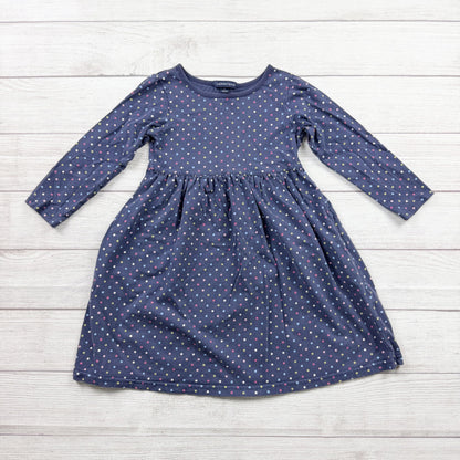 Lands’ End Girls Long Sleeve Dress Navy Polka Dot Knit Fit Flare Casual 6