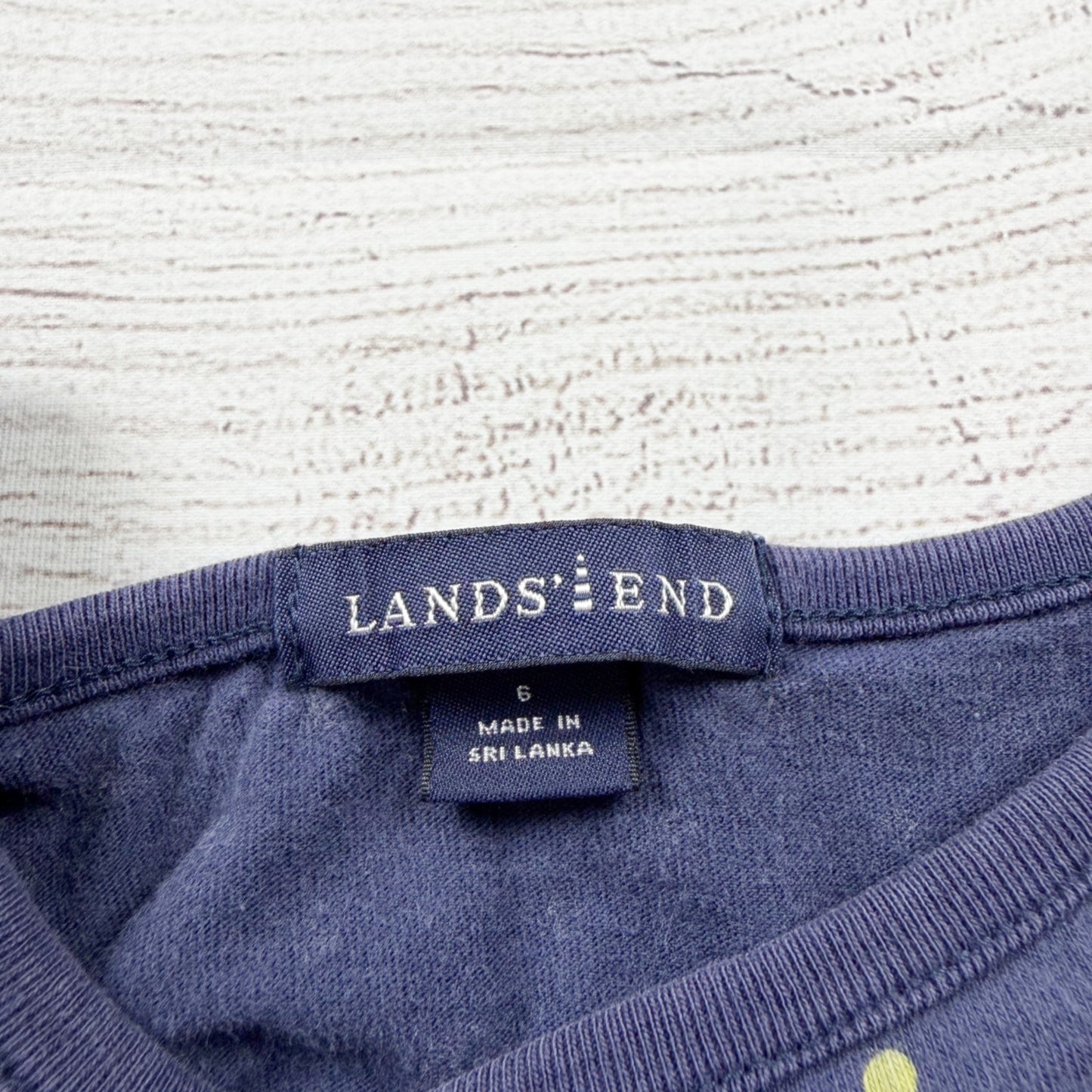 Lands’ End Girls Long Sleeve Dress Navy Polka Dot Knit Fit Flare Casual 6