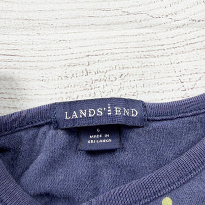 Lands’ End Girls Long Sleeve Dress Navy Polka Dot Knit Fit Flare Casual 6