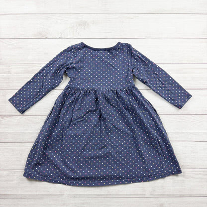 Lands’ End Girls Long Sleeve Dress Navy Polka Dot Knit Fit Flare Casual 6