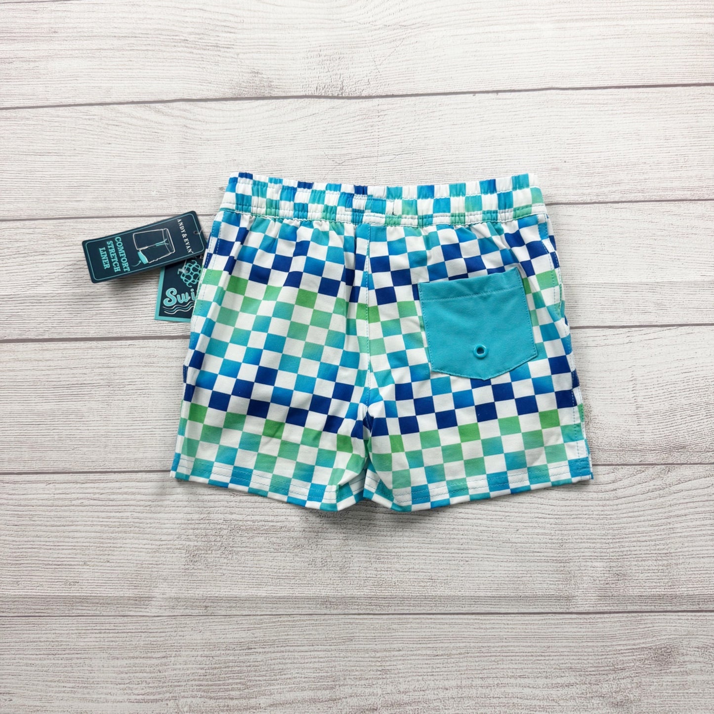 Andy & Evan Boys Swim Trunks Checkered Boardshorts Comfort Stretch Liner NWT 4