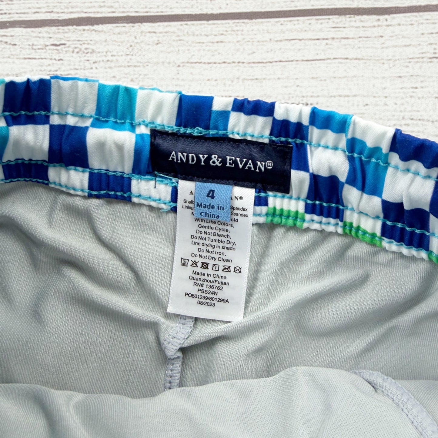 Andy & Evan Boys Swim Trunks Checkered Boardshorts Comfort Stretch Liner NWT 4