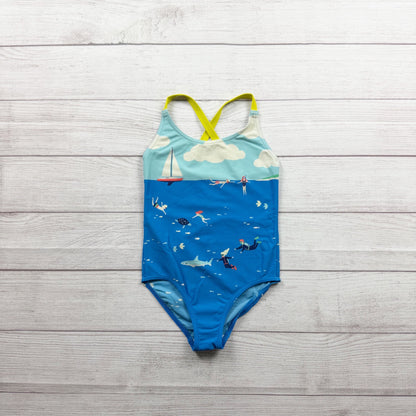 Mini Boden Girls Swimsuit Ocean Print UV Protection Crossback 6-7