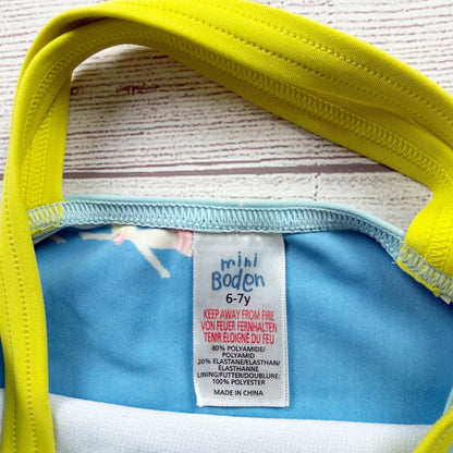 Mini Boden Girls Swimsuit Ocean Print UV Protection Crossback 6-7