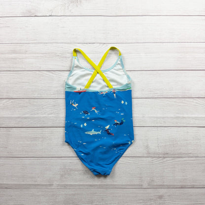 Mini Boden Girls Swimsuit Ocean Print UV Protection Crossback 6-7