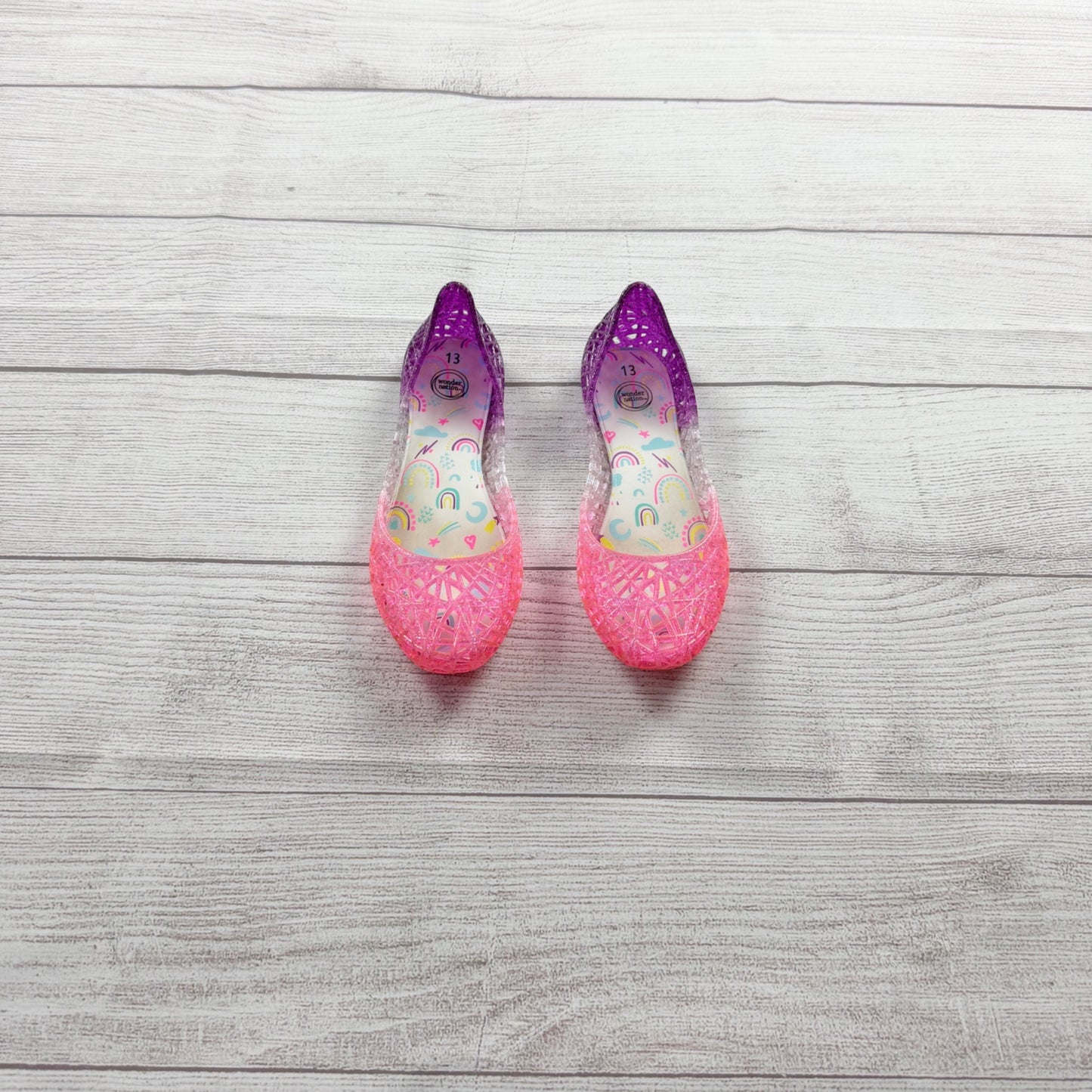 Wonder Nation Girls Jelly Flats Glitter Ombre Slip On Shoes Rainbow Insole 13