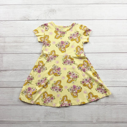 Disney Princess Belle Yellow Floral Girls Short Sleeve Dress 5T
