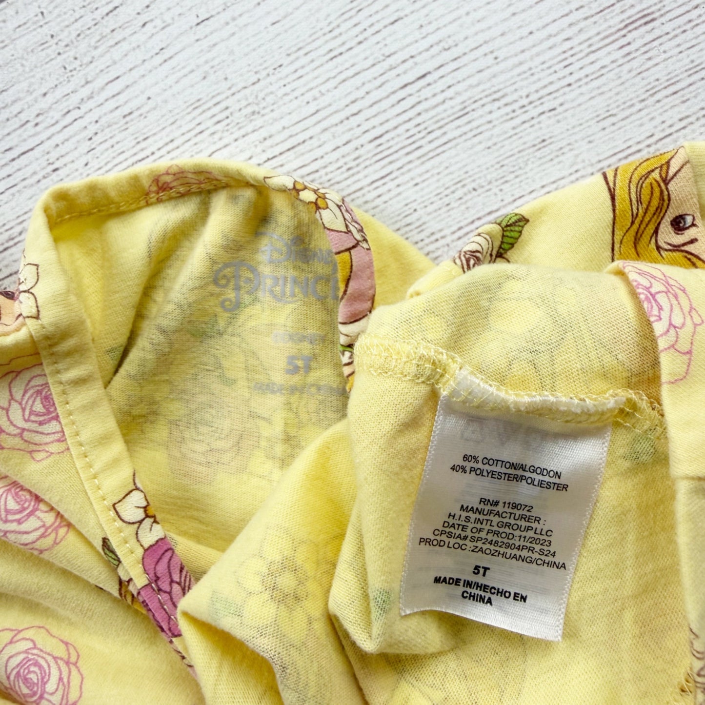 Disney Princess Belle Yellow Floral Girls Short Sleeve Dress 5T