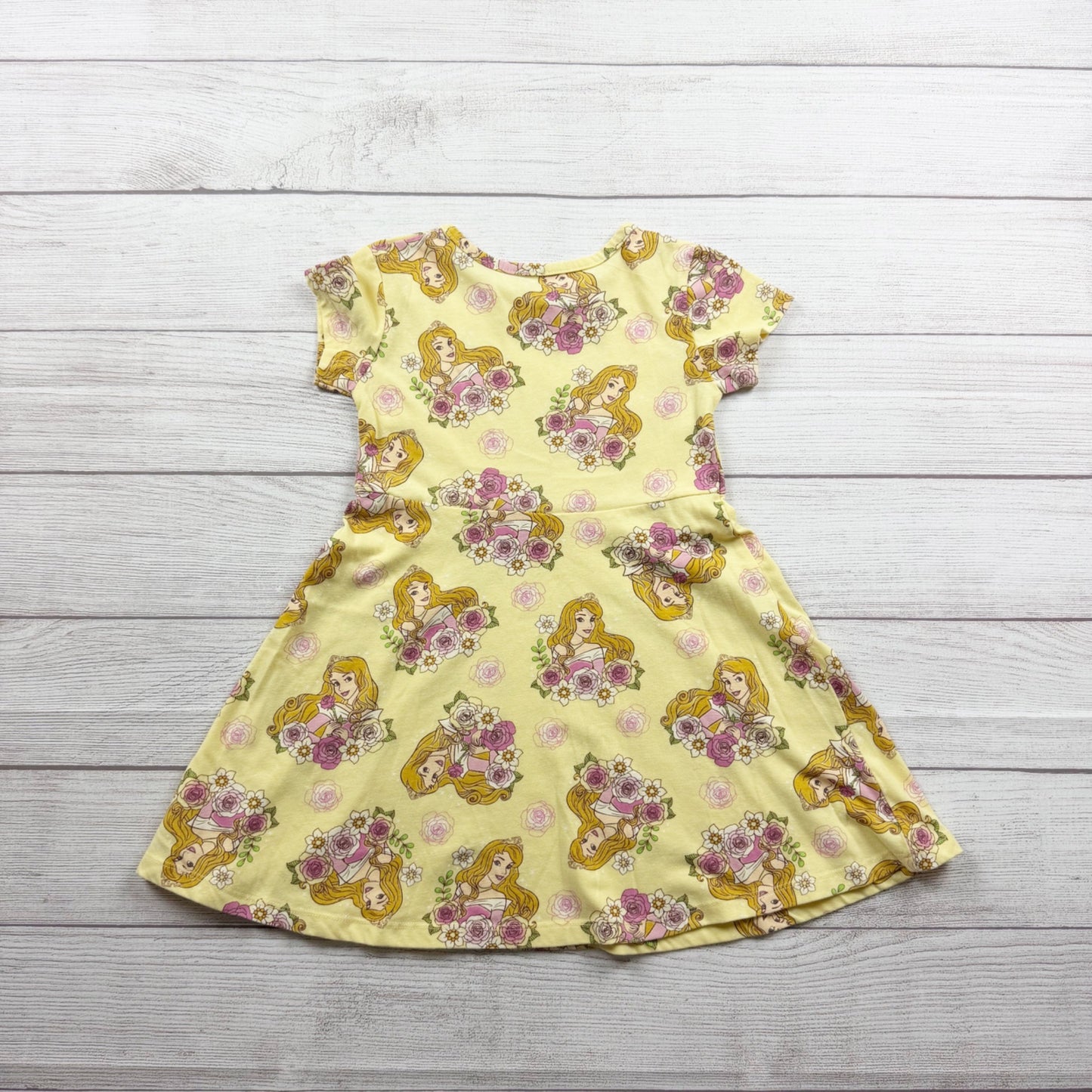 Disney Princess Belle Yellow Floral Girls Short Sleeve Dress 5T
